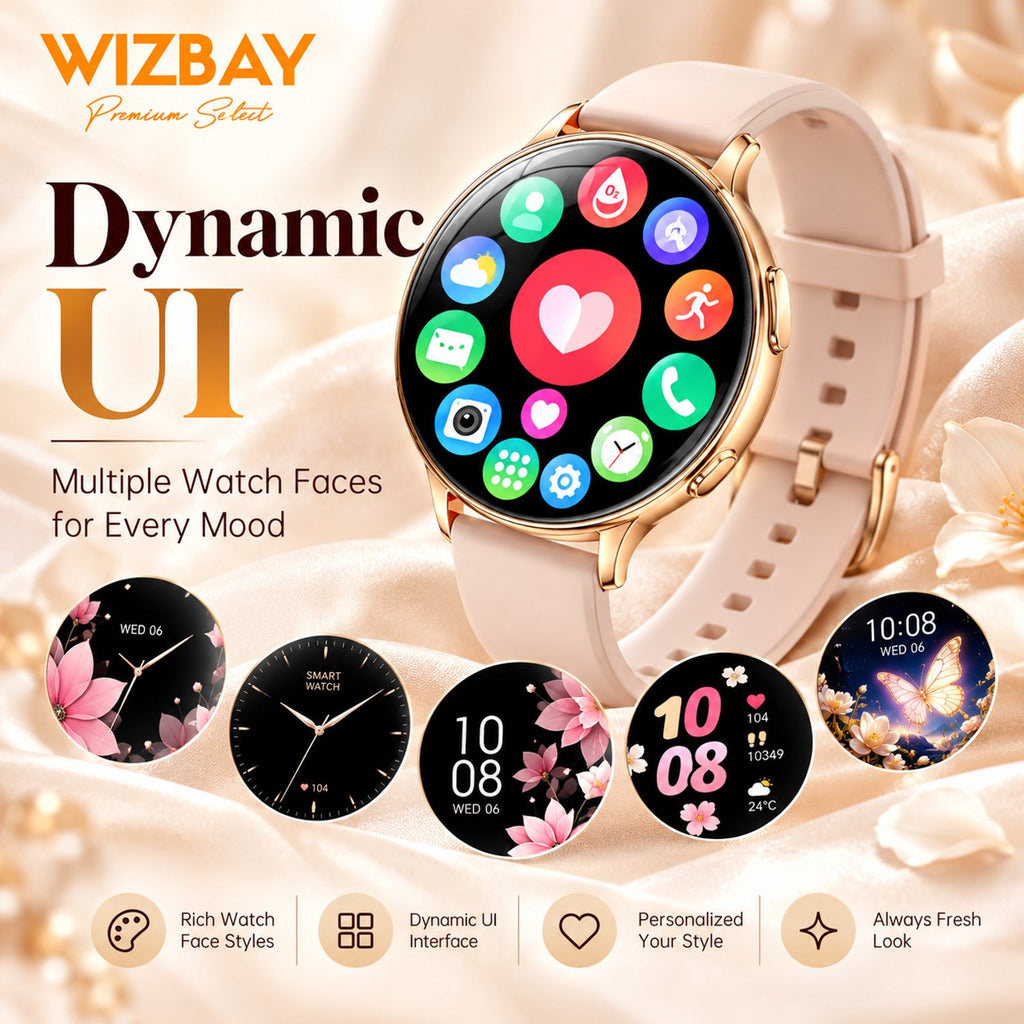 WizBay Premium Select® Smartwatch – AMOLED 1.32 inch – Multiple Sport Modi - Bluetooth Bellen – Flashlight – Hartslag SpO2 Slaap – Goud