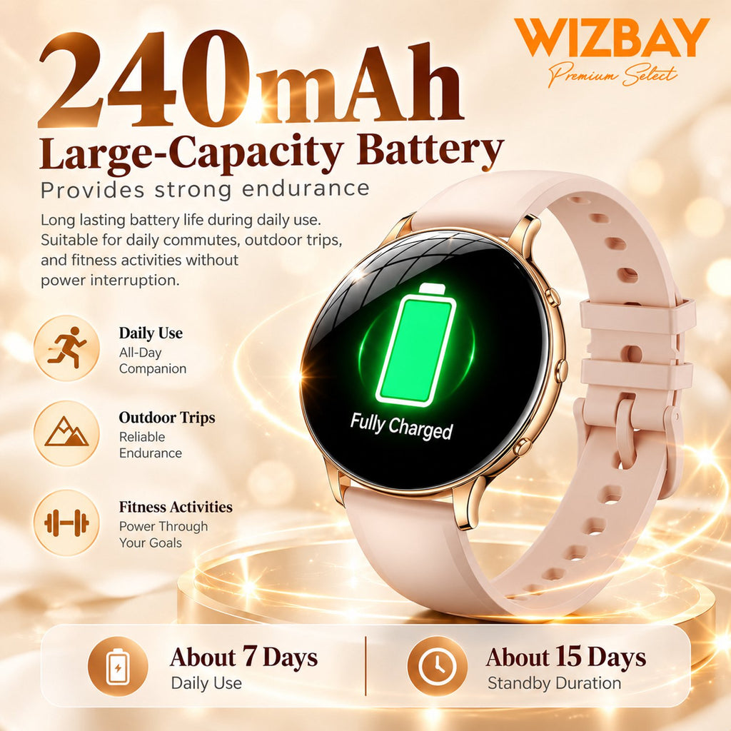 WizBay Premium Select® Smartwatch – AMOLED 1.32 inch – Multiple Sport Modi - Bluetooth Bellen – Flashlight – Hartslag SpO2 Slaap – Goud