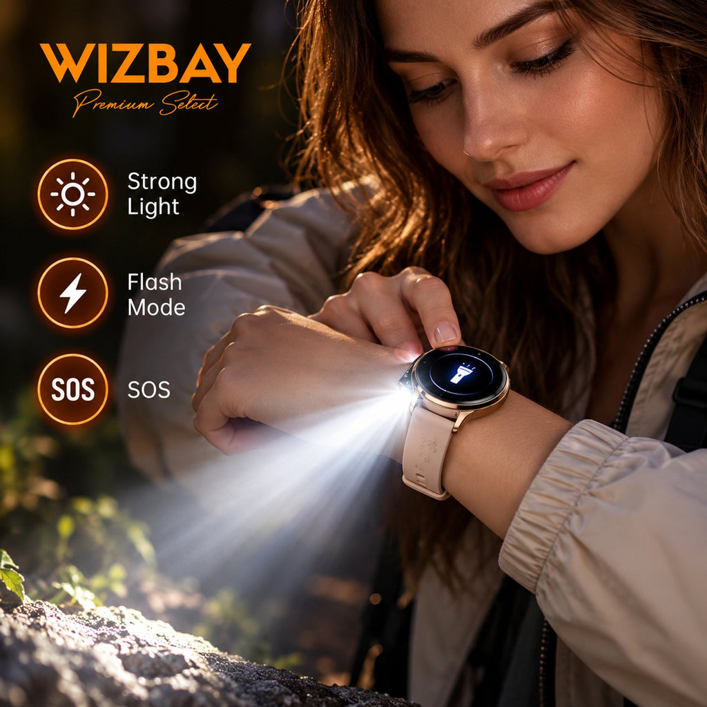 WizBay Premium Select® Smartwatch – AMOLED 1.32 inch – Multiple Sport Modi - Bluetooth Bellen – Flashlight – Hartslag SpO2 Slaap – Goud
