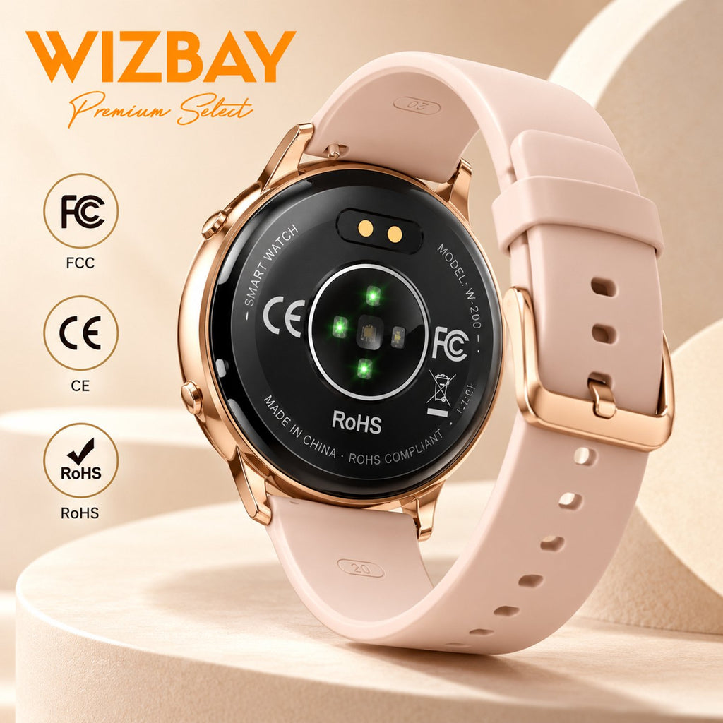 WizBay Premium Select® Smartwatch – AMOLED 1.32 inch – Multiple Sport Modi - Bluetooth Bellen – Flashlight – Hartslag SpO2 Slaap – Goud
