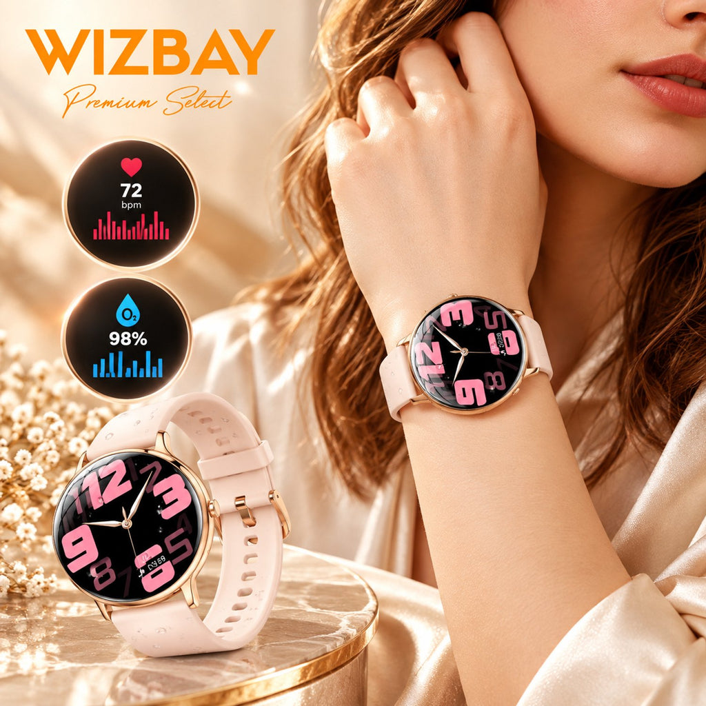 WizBay Premium Select® Smartwatch – AMOLED 1.32 inch – Multiple Sport Modi - Bluetooth Bellen – Flashlight – Hartslag SpO2 Slaap – Goud