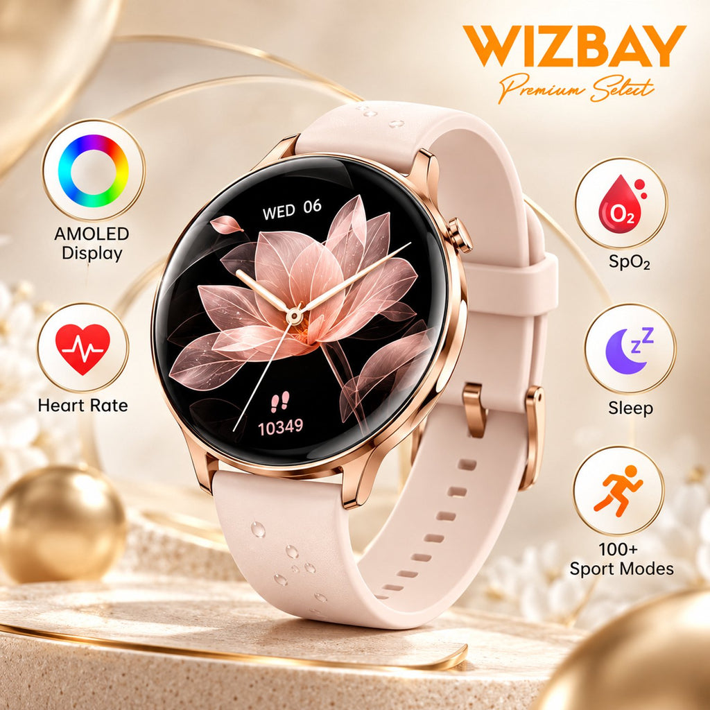 WizBay Premium Select® Smartwatch – AMOLED 1.32 inch – Multiple Sport Modi - Bluetooth Bellen – Flashlight – Hartslag SpO2 Slaap – Goud