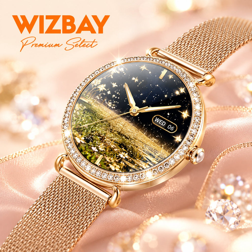 WizBay Premium Select® Smartwatch Dames - 1.32 inch AMOLED 3D Scherm - Bluetooth Bellen - Hartslag - SpO2 - Bloeddruk - IP67 - Goud