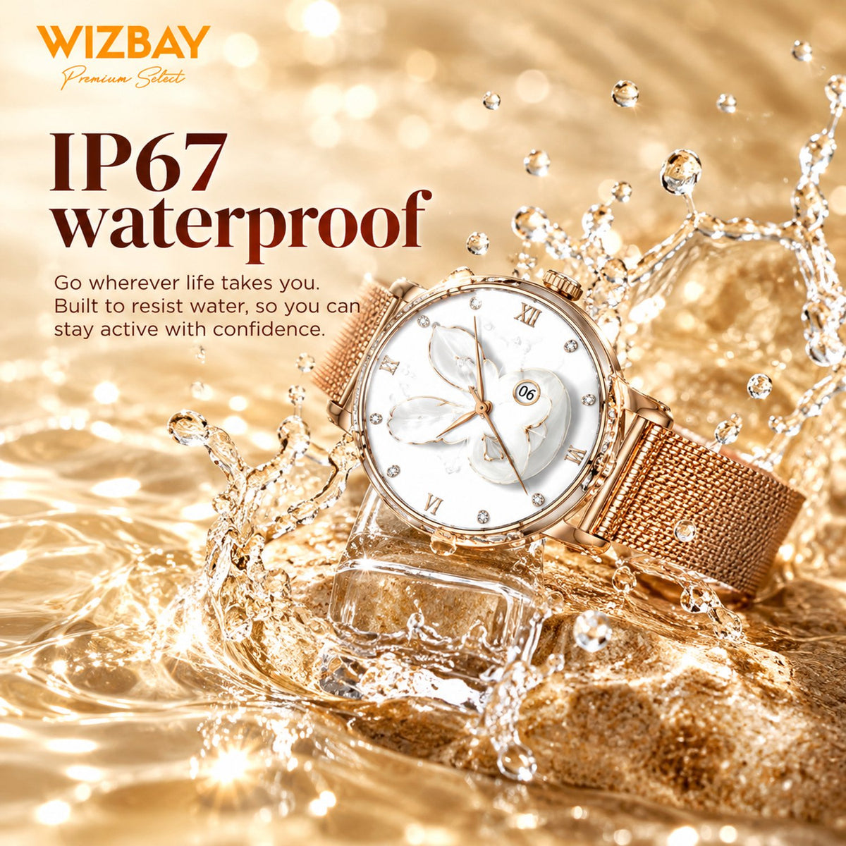 WizBay Premium Select® Smartwatch Dames - 1.32 inch AMOLED 3D Scherm - Bluetooth Bellen - Hartslag - SpO2 - Bloeddruk - IP67 - Goud
