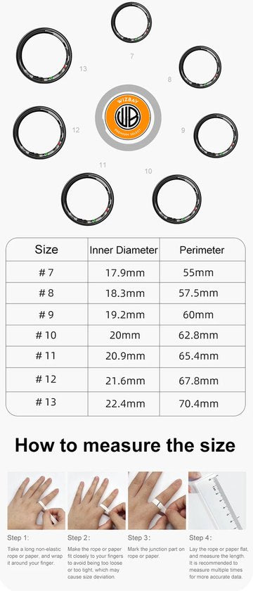WizBay Premium Select® Smart Ring Zilver - Hartslag, Slaap, Zuurstof - Multi Sport Modi - Oplaadcase - Maat 10