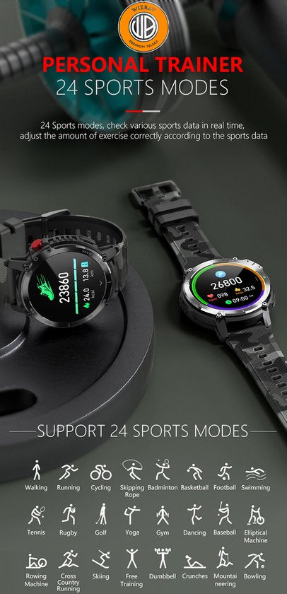 WizBay Premium Select® 1,6 Inch Sport Smartwatch - Bluetooth Bellen - Hartslag Bloeddruk Zuurstof - AI Voice Assist - IP68 Waterdicht - 24 Sportstanden - 400mAh Zwart