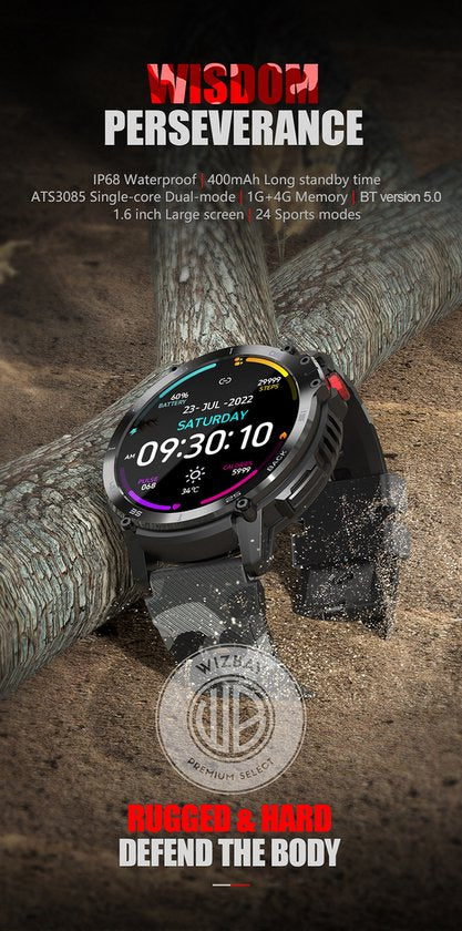 WizBay Premium Select® 1,6 Inch Sport Smartwatch - Bluetooth Bellen - Hartslag Bloeddruk Zuurstof - AI Voice Assist - IP68 Waterdicht - 24 Sportstanden - 400mAh Zwart