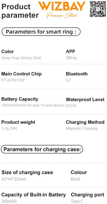 WizBay Premium Select® Smart Ring Goud - Maat 8 - Smart Ring met Hartslag, Slaap, Zuurstof - Multi Sport Modi
