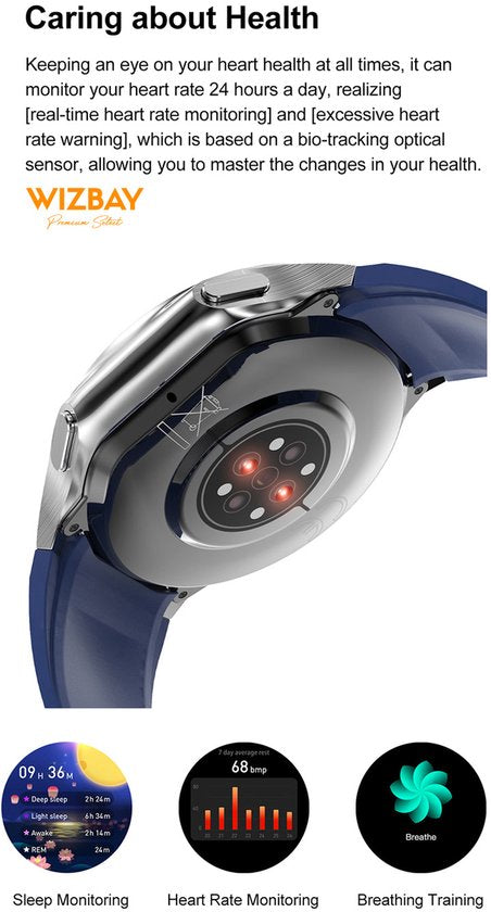 WizBay Premium Select® 1.43inch GPS AMOLED HD Smartwatch - 3D Surround Vision - MP4 Video Support - MP3 4GB Opslag tot 500 Songs - Voice Recorder - Bluetooth Bellen - Dynamische Hartslag Meter - Multi Sport Modes - Android iOS - Dual Band Bruin Zwart