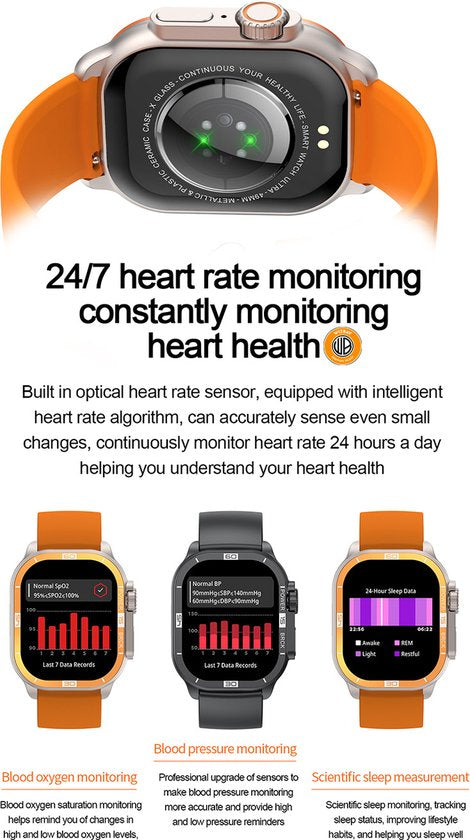 WizBay Premium Select® 2.06 inch AMOLED - Bluetooth Bellen - Message - Dynamic Hartslag & Slaap Monitor - Bloeddruk & O2 - 100+ Sport Modi - 650mAh - Magnetic Laden - Zink Alloy Zwarte Kast - Zwart TPU Band