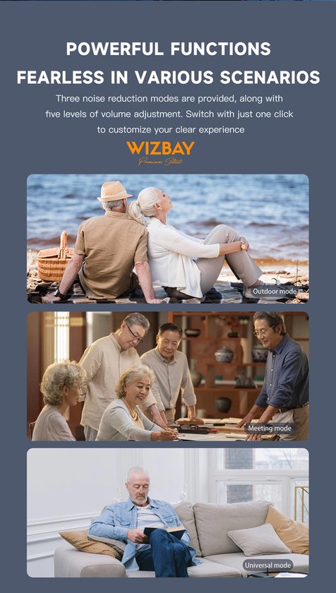 WizBay Premium Select® Digitale Gehoorapparaten AHO - 2 Stuks - Oplaadbaar - 16-kanaals DSP - Tinnitus Masking - Noise Reduction - Grijs