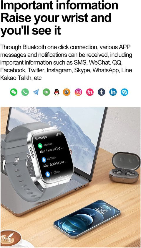 WizBay Premium Select® Smartwatch 1.95inch AMOLED - Bellen - AI Voice Assist - Magnetic Laden - Hart Monitor - O2 Bloeddrukmeter - Multi Sport Modi - Slaap - Message - Smartwatches - Zwarte Case - TPU Zwarte Band
