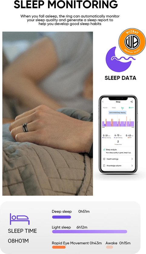 WizBay Premium Select® Aluminium Bi-Color Carbon Fiber Goud Smart Ring – Dames Heren – Oplaad Case - Hypoallergeen - Hartslag & Slaap Monitor - IP68 Waterdicht - O2 Meting - Gesture Functie - Multiple Sport Modi - Bi-Color Goud Zwart #10