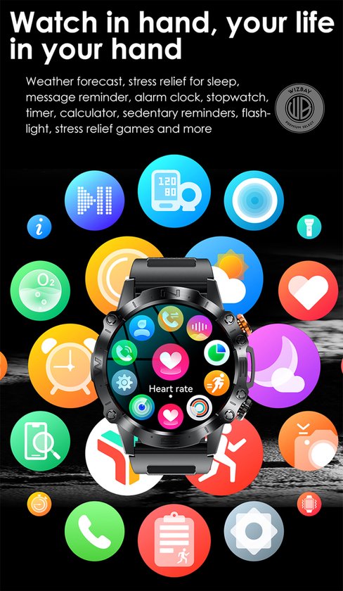 WizBay Premium Select® 1.43inch Smartwatch Dames Heren AMOLED - Android en iOS - Bellen - Magnetic Laden - Slaap Hart Monitor - O2 en Bloeddrukmeter - 100+ Sport Modi - Message - Alu Mat Zilver Case - Smartwatches - Grijs Groen TPU Band