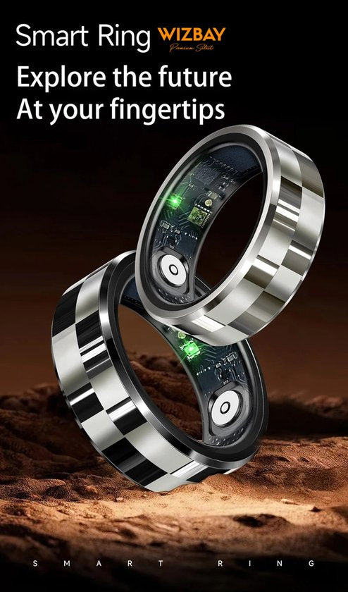 WizBay Premium Select® Smart Ring Zilver - Hartslag, Slaap, Bloeddruk, Zuurstof - Multi Sport Modi - Oplaadcase - Maat 10