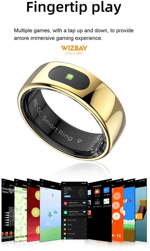 WizBay Premium Select® Smart Ring Goud - Maat 11 - Smart Ring met Hartslag, Slaap, Zuurstof - Multi Sport Modi