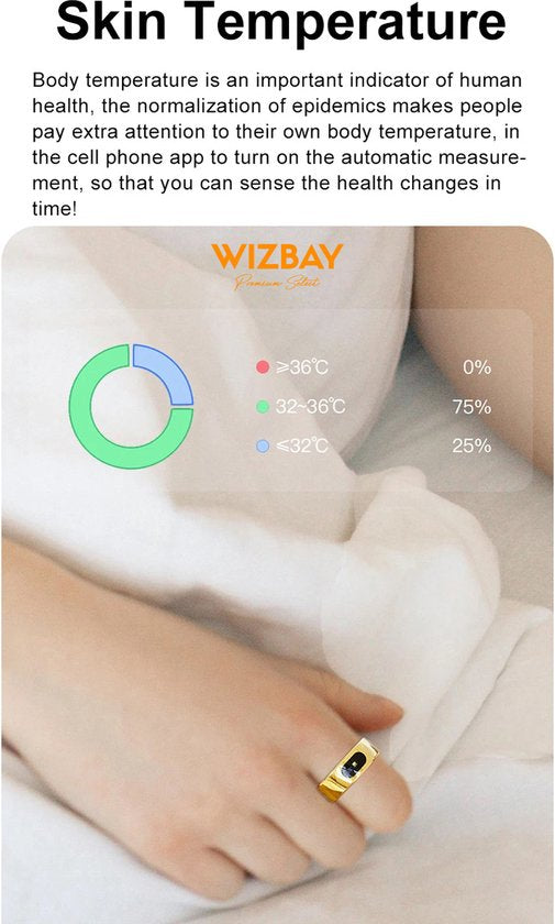 WizBay Premium Select® Smart Ring Dark Grey - Maat 9 - Smart Ring met Hartslag, Slaap, Zuurstof - Multi Sport Modi