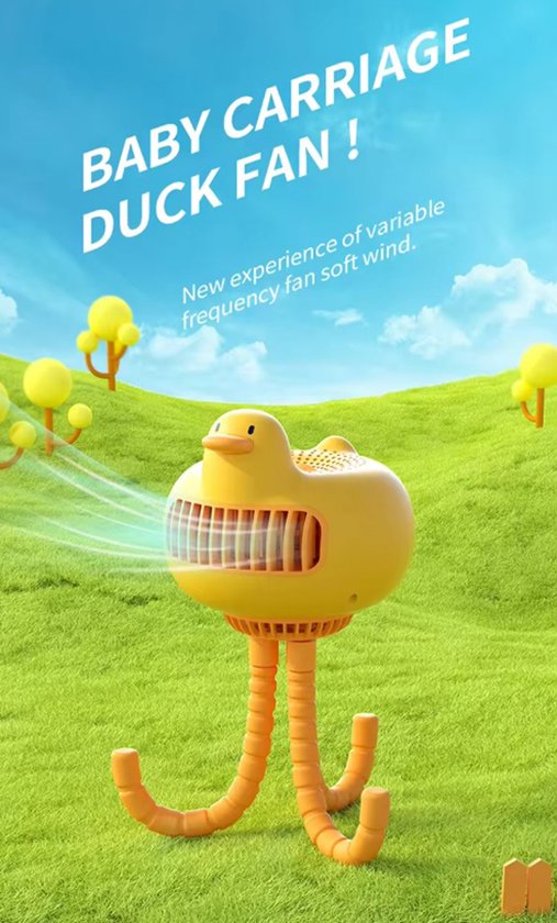 WizBay Premium Select® Kids Duck Shake Head 130º Draaibare Mini Fan - Hand Ventilator - High Volume Air 3 Standen - Octopus Voet - Universeel Inzetbaar - USB Oplaadbaar - Kleur Geel