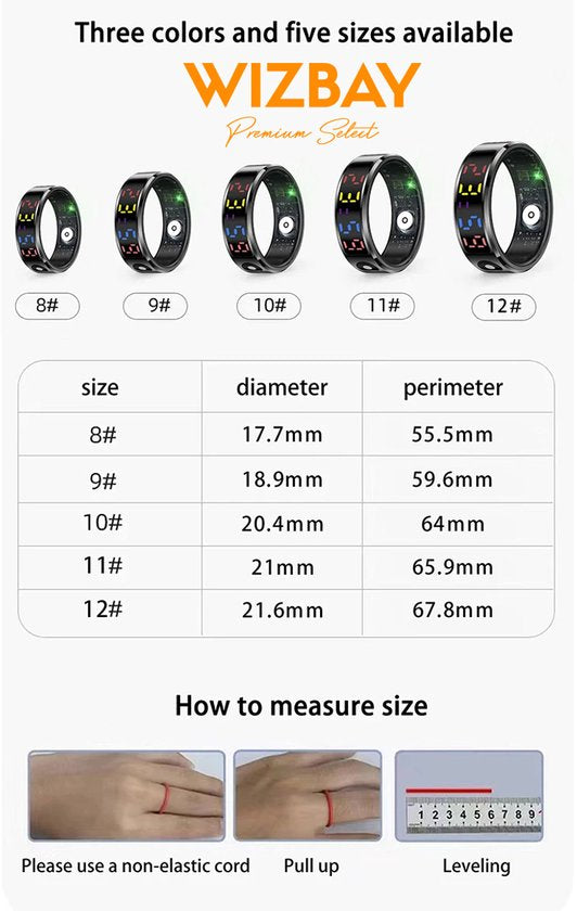 WizBay Premium Select® Smart Ring Color LED Rosé Goud - Maat 9 - Hartslag Slaap - Gesture - Multi Sport Modi