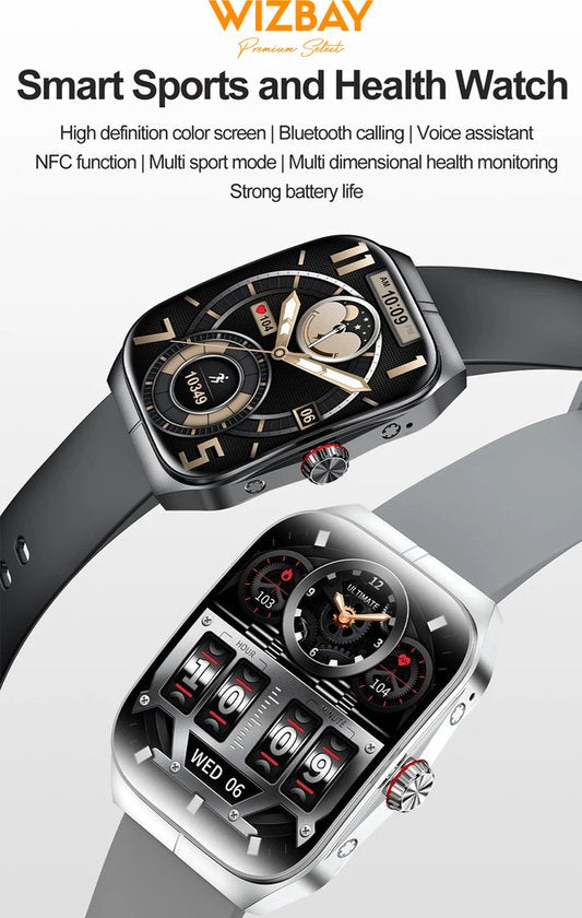 WizBay Premium Select® Smartwatch 1.95inch AMOLED - Bellen - AI Voice Assist - Magnetic Laden - Hart Monitor - O2 Bloeddrukmeter - Multi Sport Modi - Slaap - Message - Smartwatches - Zwarte Case - TPU Zwarte Band