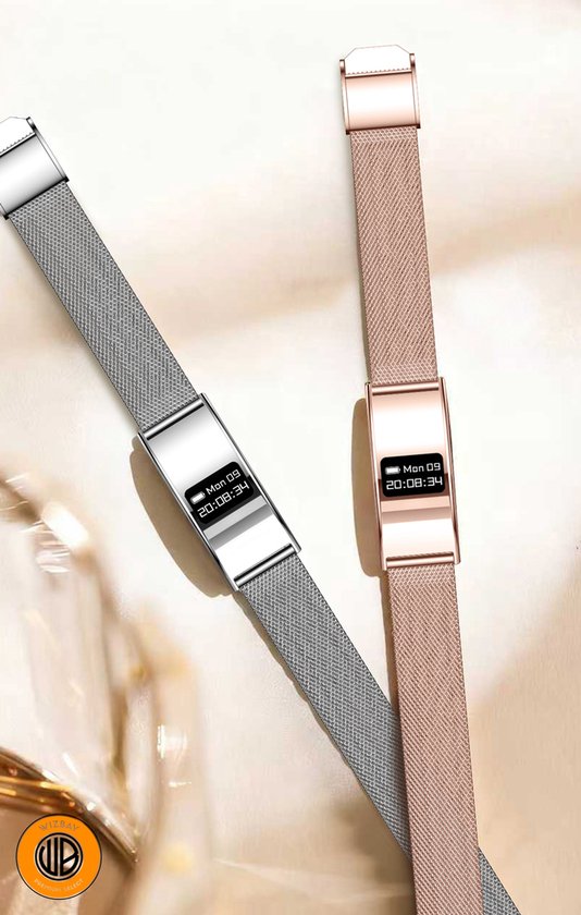 WizBay Premium Select® Smart Bracelet 2026 - Ultradun 2,8 mm - Hartslag en SpO2 - Slaapmonitor - 5ATM Waterdicht - Fitness Tracker - IPS Screen - Android en iOS - Goud - Siliconen en Gewoven Siliconen Band Zwart