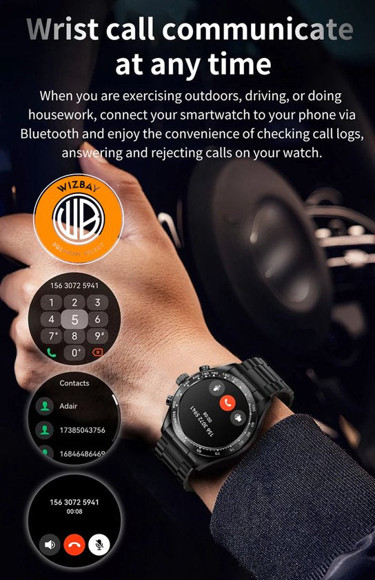WizBay Premium Select® 1.32-inch AMOLED Smartwatch Dames/Heren – 178 Sportmodi – AI Voice – Bellen – Hartslag en Slaap – O2 – app GloryFitPro – Dual BT5.3 – 350mAh – Inclusief RVS en Siliconen Band Zwart