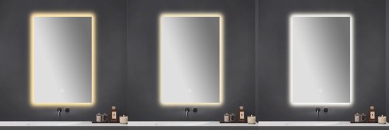 WizBay Premium Select® LED Badkamerspiegel met Touch Switch 52,5x37,5 – Anti condens Douchespiegel – 3 Led Standen - Aluminium Frame - Spiegel - Eenvoudige installatie