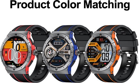 WizBay Premium Select® 1,43 Inch AMOLED Sport Smartwatch Rood Zwart - Bluetooth Bellen - Hartslag Bloeddruk Zuurstof - IP68 Waterdicht - 100+ Sportstanden - 466x466