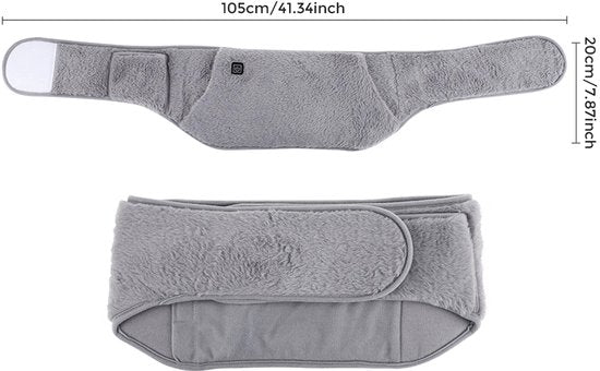 WizBay Premium Select® Elektrische Warmte Mof - Warmte Band voor Menstruatiepijn en Buikkrampen – 3 Warmtestanden 45°C 55°C 65°C – Fluwelen Comfort – USB Verwarming – Buik, Taille en Handen – 105 cm Verstelbaar – Grijs