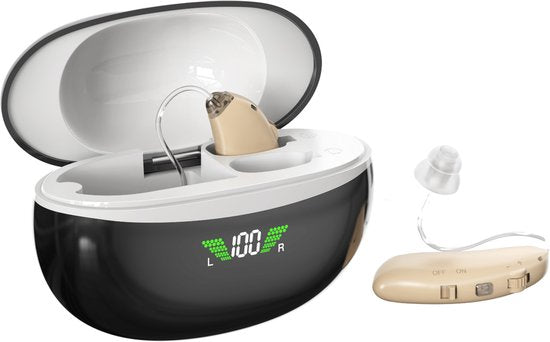 WizBay Premium Select® 2x DSP Digitaal Gehoorapparaat Oplaadbaar – Noise Reduction – 5 Modi – Achter het Oor (AHO) – Gehoorversterker - Magnetische LED Oplaadcase L/R – Beige