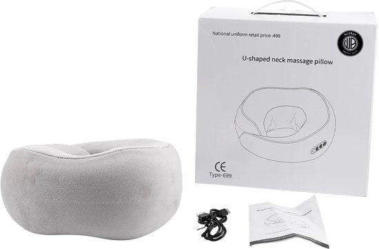 WizBay Premium Select® 2-in-1 Infrarood Nek- en Schoudermassagekussen – U-vormig Massagekussen – 42°C Warmtecompress – 2 Massage Modi – 3 Sterktes – Memory Foam – Draadloos Oplaadbaar – Grijs