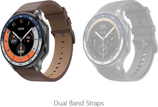 WizBay Premium Select® 1.43inch GPS AMOLED HD Smartwatch - 3D Surround Vision - MP4 Video Support - MP3 4GB Opslag tot 500 Songs - Voice Recorder - Bluetooth Bellen - Dynamische Hartslag Meter - Multi Sport Modes - Android iOS - Dual Band Bruin Zwart