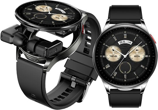 WizBay Premium Select® 2-in-1 Sport Smartwatch met Verborgen Oordopjes - 1,39 Inch - Bluetooth Bellen - Hartslag Bloeddruk Zuurstof - AI Voice - MP3 - IP67 - Zwart