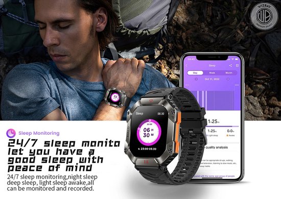 WizBay Premium Select® 2.0 inch HD TFT - Kompas, Altitude & Barometer, Meter - Bluetooth Bellen - Message - Dynamic Hartslag & Slaap Monitor - Bloeddruk & O2 - 100+ Sport Modi - 650mAh - Magnetic Laden - Zink Alloy Mat Grijze Kast - Zwart TPU Band