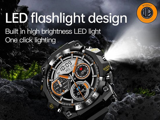 WizBay Premium Select® 1.39Inch Smartwatch Dames Heren - LED Flashlight - Android en iOS - Bluetooth Call - 02 Zuurstof - Bloedruk - Dynamic Hartslag & Slaap Monitor - Message - Magnetic Laden - Smartwatches - Zwart met Aubergine Siliconen Band