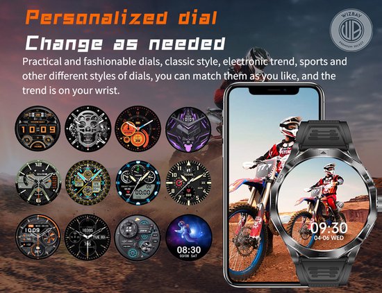 WizBay Premium Select® Smartwatch 1.85 Inch AMOLED - Bluetooth Bellen - AI Voice - Hartslag Slaap Bloeddruk en SpO2 - 100+ Sportmodi - 710mAh - Zilver