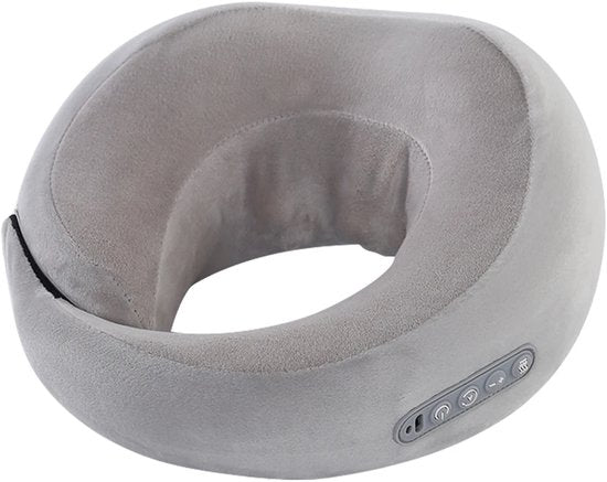 WizBay Premium Select® 2-in-1 Infrarood Nek- en Schoudermassagekussen – U-vormig Massagekussen – 42°C Warmtecompress – 2 Massage Modi – 3 Sterktes – Memory Foam – Draadloos Oplaadbaar – Grijs