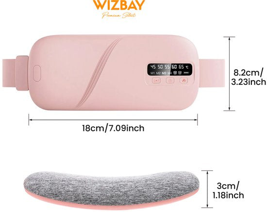 WizBay Premium Select® Menstruatie Warmteband – Elektrische Buik Warmteband met Massage – 5 Warmtestanden – Oplaadbaar – Draadloos – Roze