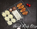 WizBay Premium Select® Barbecue rooster Grill Klem - Vis - Vlees - Groente - Visgrill - BBQ Rooster - Chroom en Hout Extra Groot 34.5x58cm