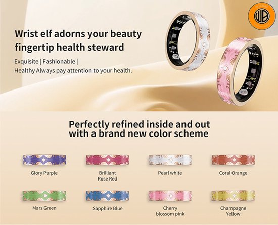 WizBay Premium Select® Bohemian Smart Ring - Pearl White - Hartslag, Slaap en Zuurstofmeting - Activiteitstracker - Maat 7