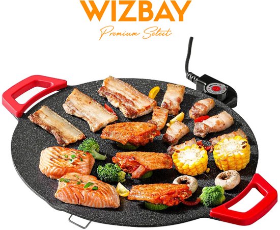 WizBay Premium Select® Bak Grillplaat Anti Baklaag - Elektrisch - Aluminium - 4 tot 6 Personen - Binnen Buiten - Funcooking - 36x36x10cm