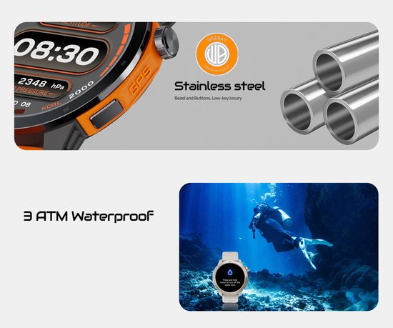 WizBay Premium Select® 1.43inch Amoled Sport Smartwatch Dames Heren - 3ATM Watervast - GPS - Kompas - Bluetooth Bellen - Hartslagmonitor & Slaaptracking - Bloedzuurstofmeting - Stressmeting - Multiple Sport Modi - Smartwatches - Zwart