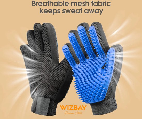 WizBay Premium Select® Grooming Handschoen met 259 Pins - Haarverwijderaar voor alle Huisdieren - Maat Universeel - Blauw