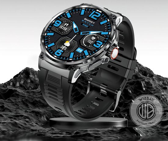 WizBay Premium Select® Sport Smartwatch 1.85 inch - Bluetooth Bellen - Hartslag en Zuurstofmeting - Slaapmonitor - 100+ Sportmodi - IP67 - Zilverkleurige Kast - Grijze TPU Band