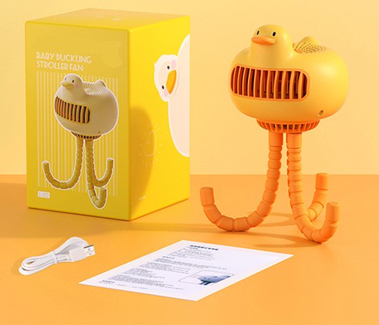 WizBay Premium Select® Kids Duck Shake Head 130º Draaibare Mini Fan - Hand Ventilator - High Volume Air 3 Standen - Octopus Voet - Universeel Inzetbaar - USB Oplaadbaar - Kleur Geel