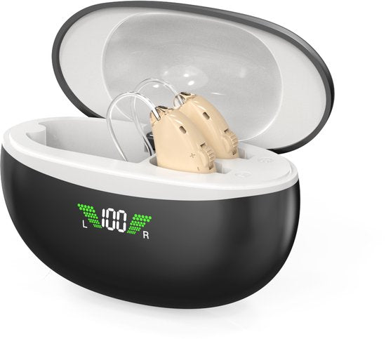 WizBay Premium Select® 2x DSP Digitaal Gehoorapparaat Oplaadbaar – Noise Reduction – 5 Modi – Achter het Oor (AHO) – Gehoorversterker - Magnetische LED Oplaadcase L/R – Beige