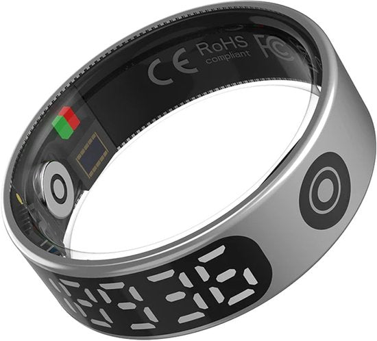WizBay Premium Select® Smart Ring LED Dark Grey Zilver - Maat 9 - Hartslag Slaap Zuurstof - Gesture - Multi Sport Modi