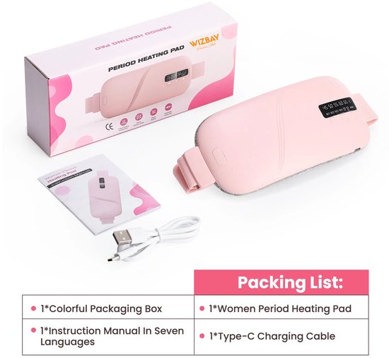 WizBay Premium Select® Menstruatie Warmteband – Elektrische Buik Warmteband met Massage – 5 Warmtestanden – Oplaadbaar – Draadloos – Roze