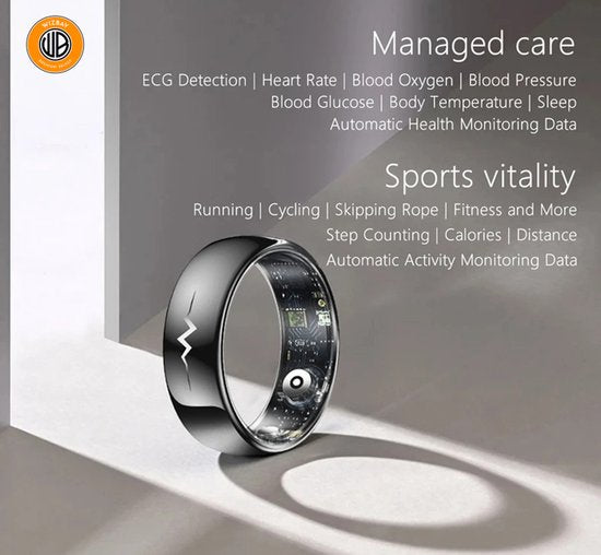 WizBay Premium Select® FlashSense Smart Ring – Glucose & ECG Meting – Gesture – Hypoallergeen – Waterdicht IP68 – Dames & Heren – Oplaadcase – Slaap, O2, Bloeddruk, Hartslag & Sportmonitoring - Zwart #8