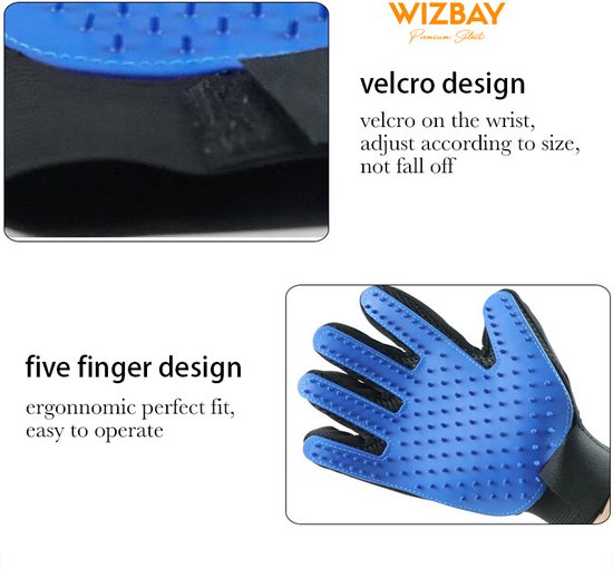 WizBay Premium Select® Grooming Handschoen met 259 Pins - Haarverwijderaar voor alle Huisdieren - Maat Universeel - Blauw